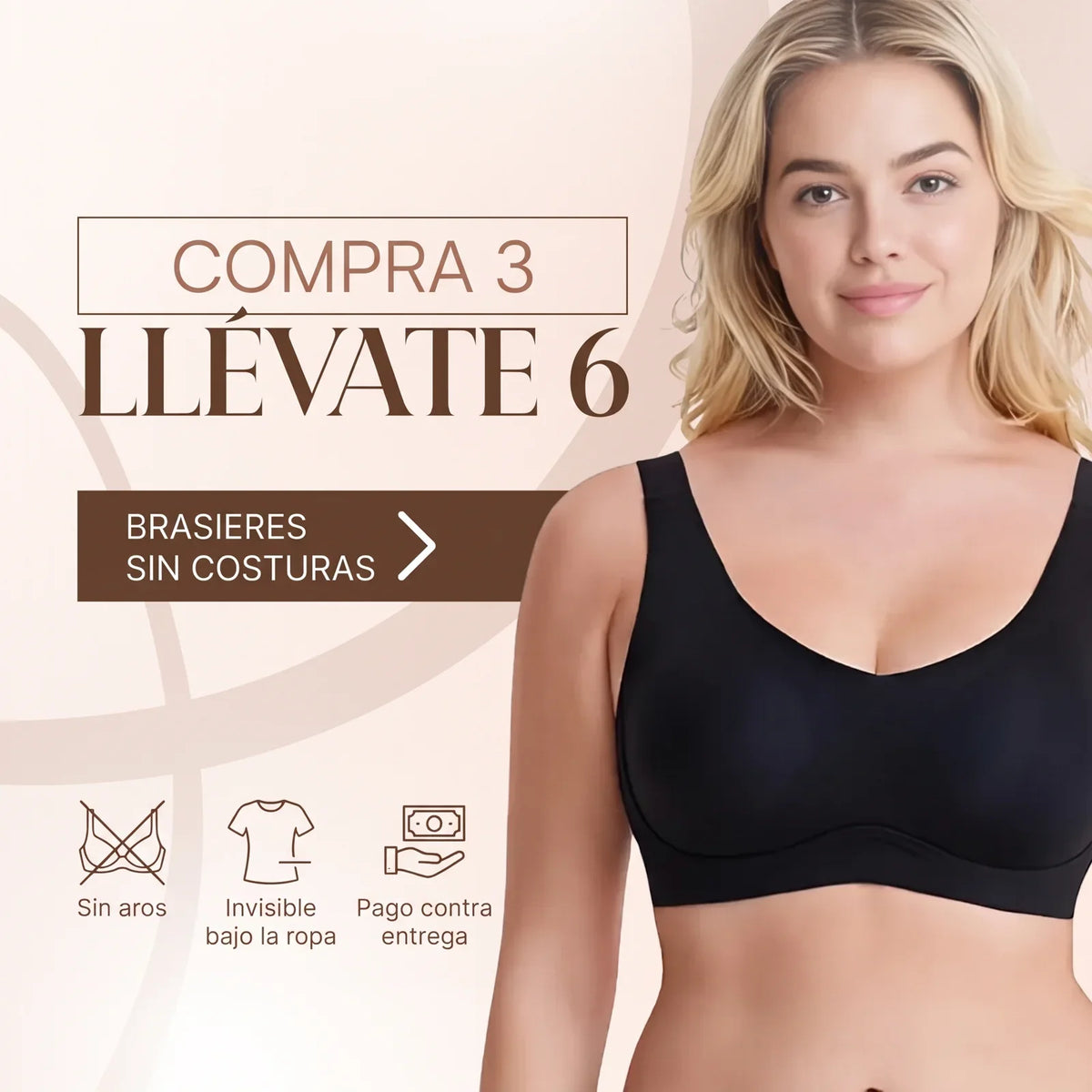 Brasier sin costuras negro, compra 3 y llévate 6