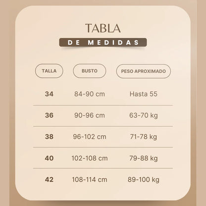 Tabla de medidas del brasier sin costuras